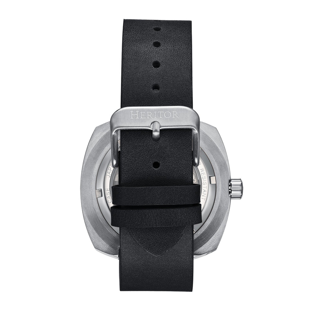 Heritor Automatic Davenport Engraved-Case Leather-Band Watch w/ Date