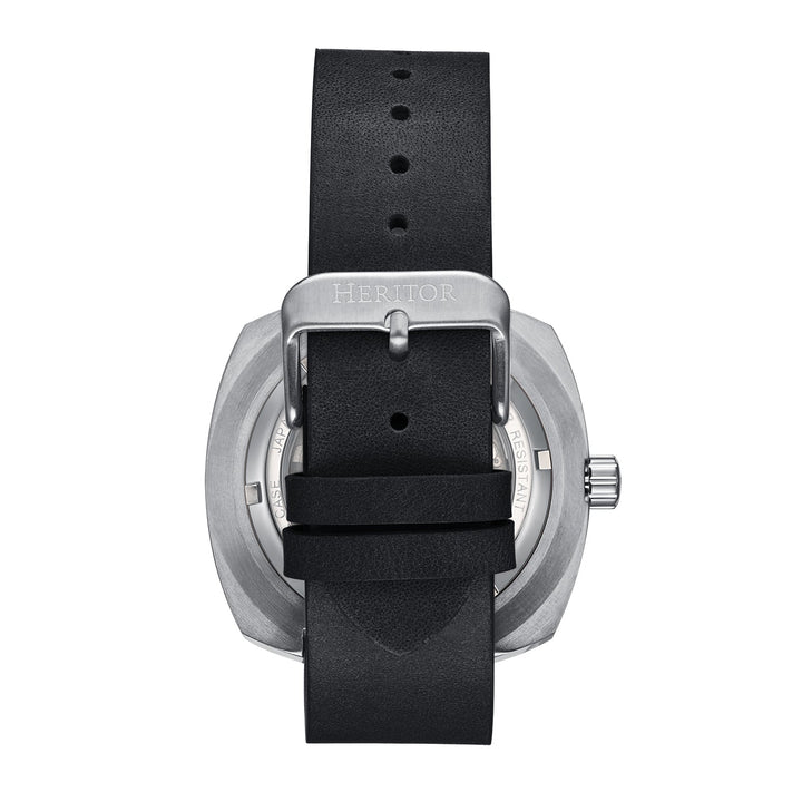Heritor Automatic Davenport Engraved-Case Leather-Band Watch w/ Date