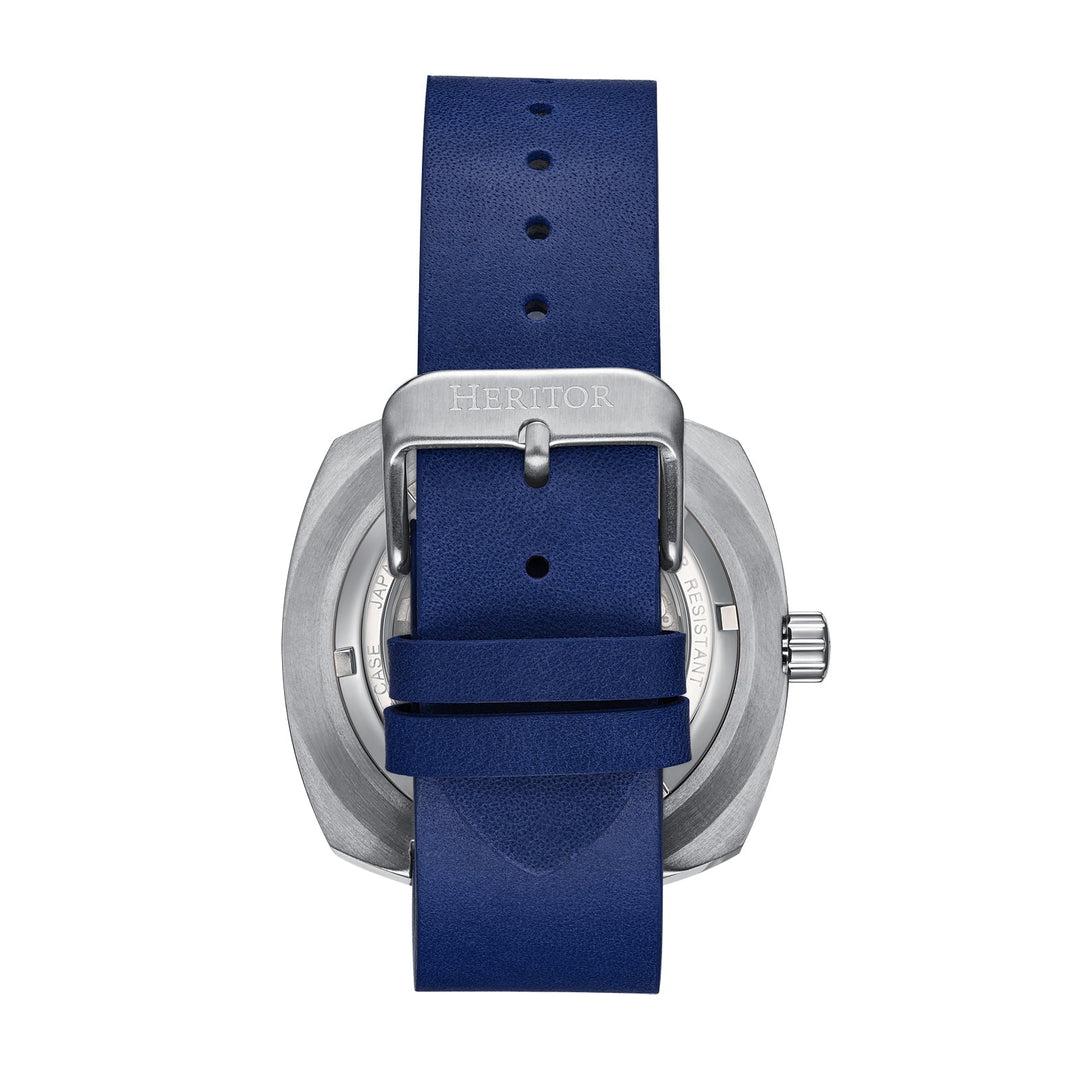 Heritor Automatic Davenport Engraved-Case Leather-Band Watch w/ Date
