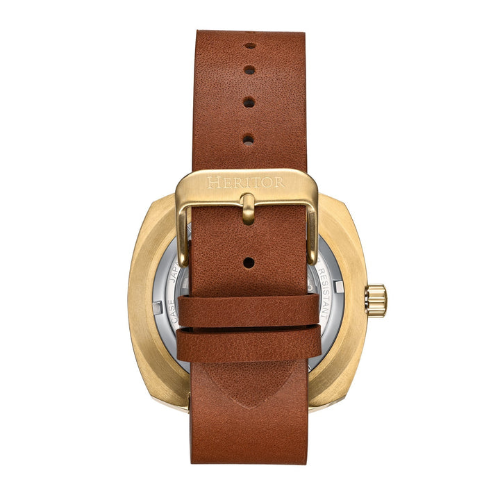Heritor Automatic Davenport Engraved-Case Leather-Band Watch w/ Date