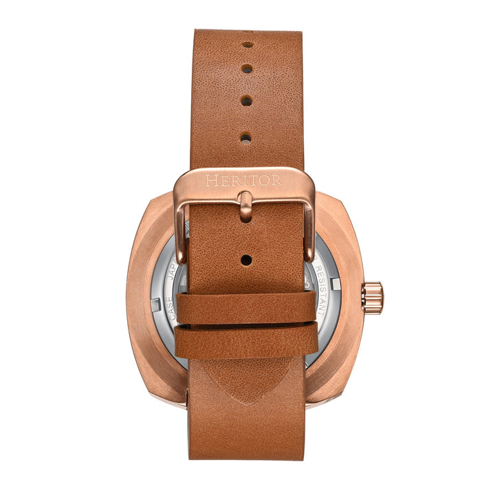 Heritor Automatic Davenport Engraved-Case Leather-Band Watch w/ Date