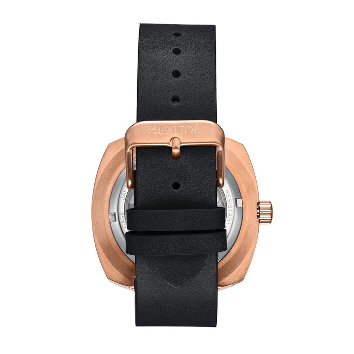 Heritor Automatic Davenport Engraved-Case Leather-Band Watch w/ Date