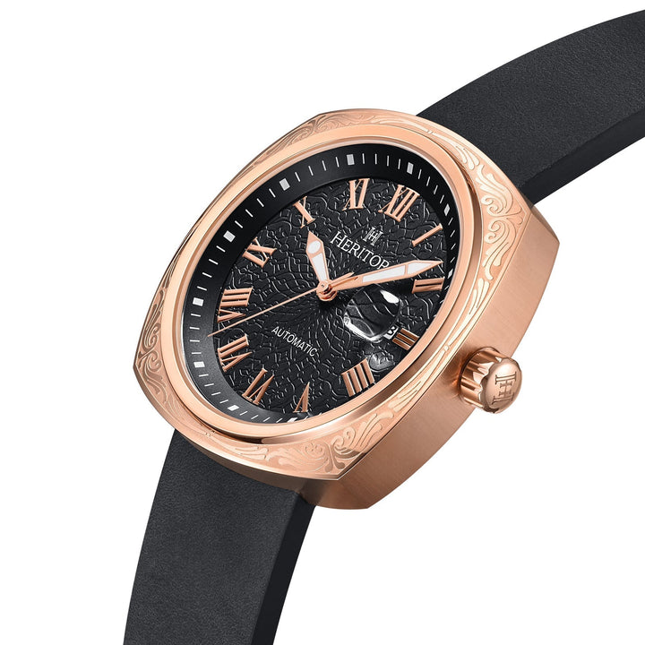 Heritor Automatic Davenport Engraved-Case Leather-Band Watch w/ Date