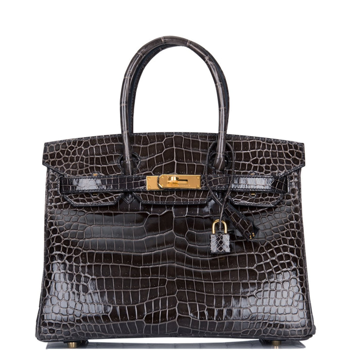 Hermes Birkin 30 Graphite Shiny Porosus Crocodile Gold Hardware