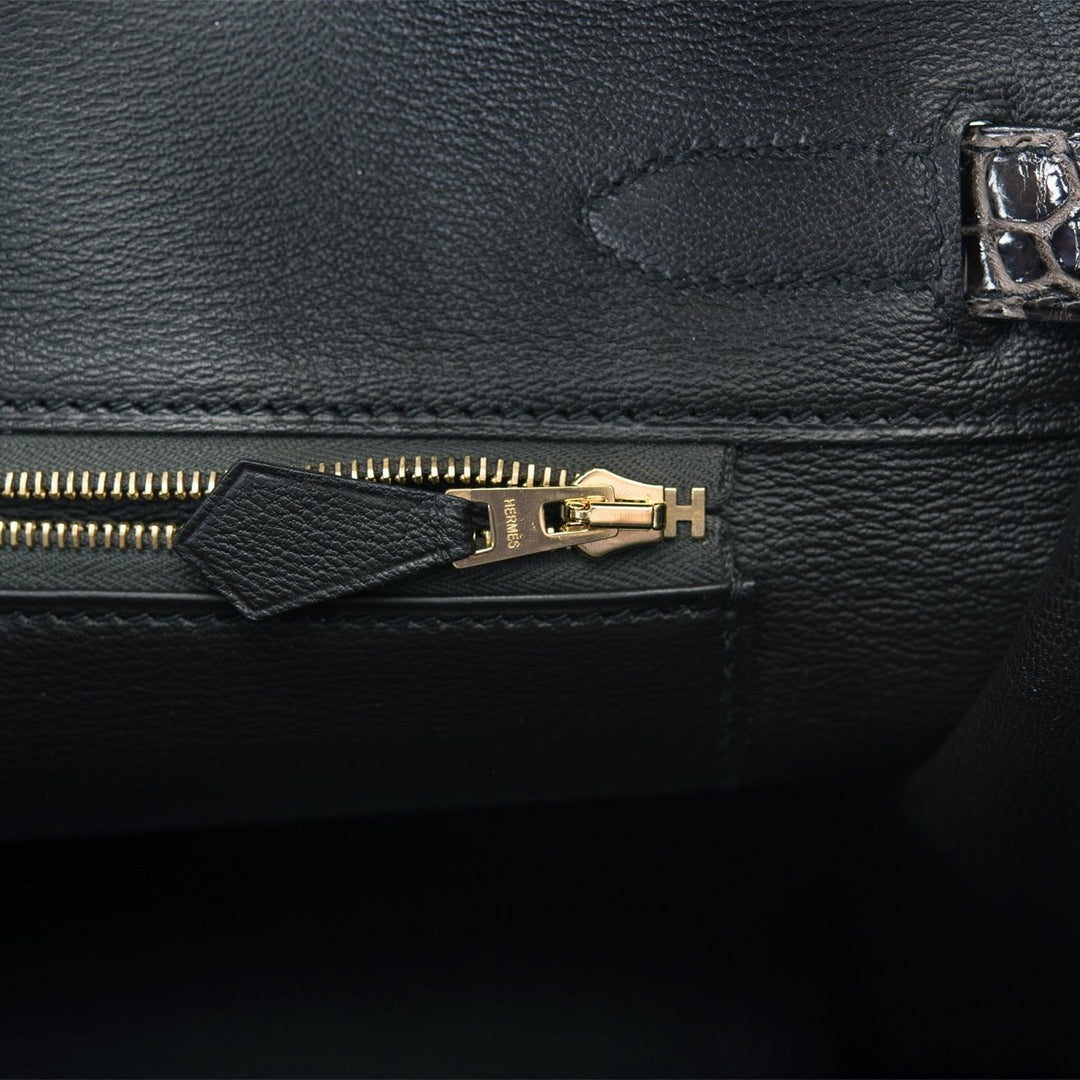 Hermes Birkin 30 Graphite Shiny Porosus Crocodile Gold Hardware