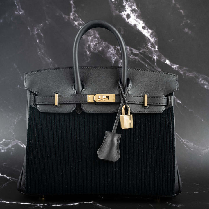 Top quality Hermes Birkin 25 Black côte à côte tuffetage and Swift Permabrass Hardware