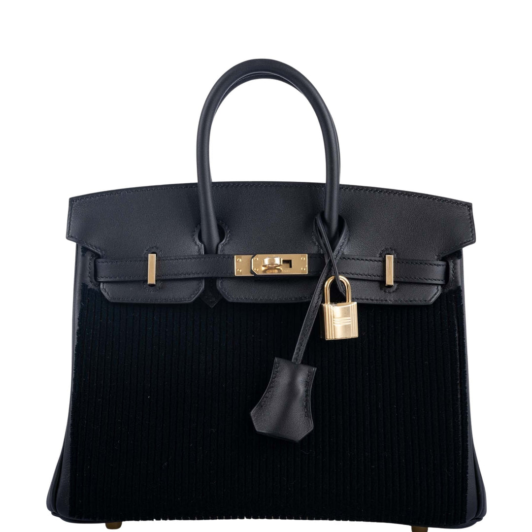 Hermes Birkin 25 Black côte à côte tuffetage and Swift Permabrass Hardware