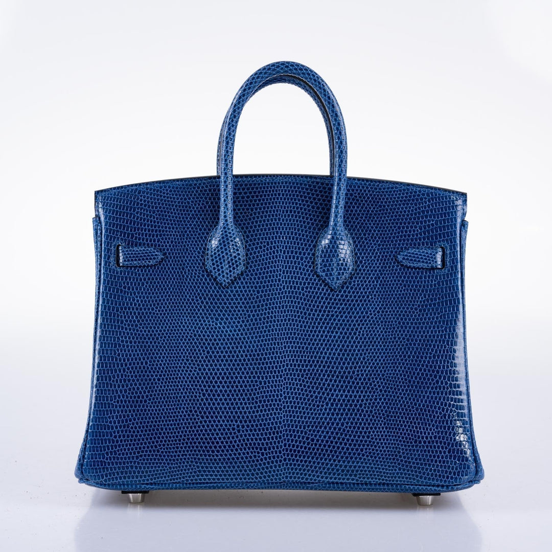 Premium Handmade Hermes Birkin 25 Blue Sapphire Niloticus Lizard Palladium Hardware