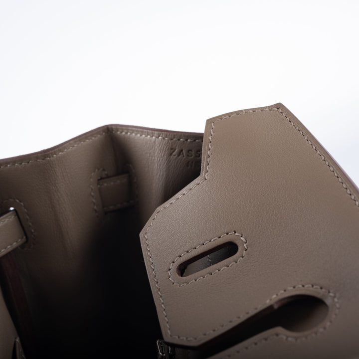 Premium Handmade Hermes Birkin 25 Gris Caillou & Etoupe Grizzly and Swift Palladium Hardware