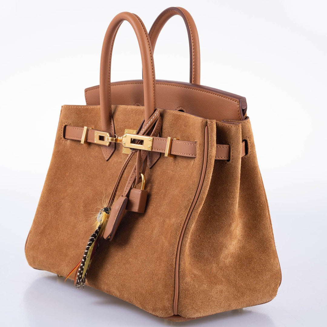 Hermès Birkin 25 Grizzly Gold Veau Doblis Suede and Gold Swift with Gold Hardware