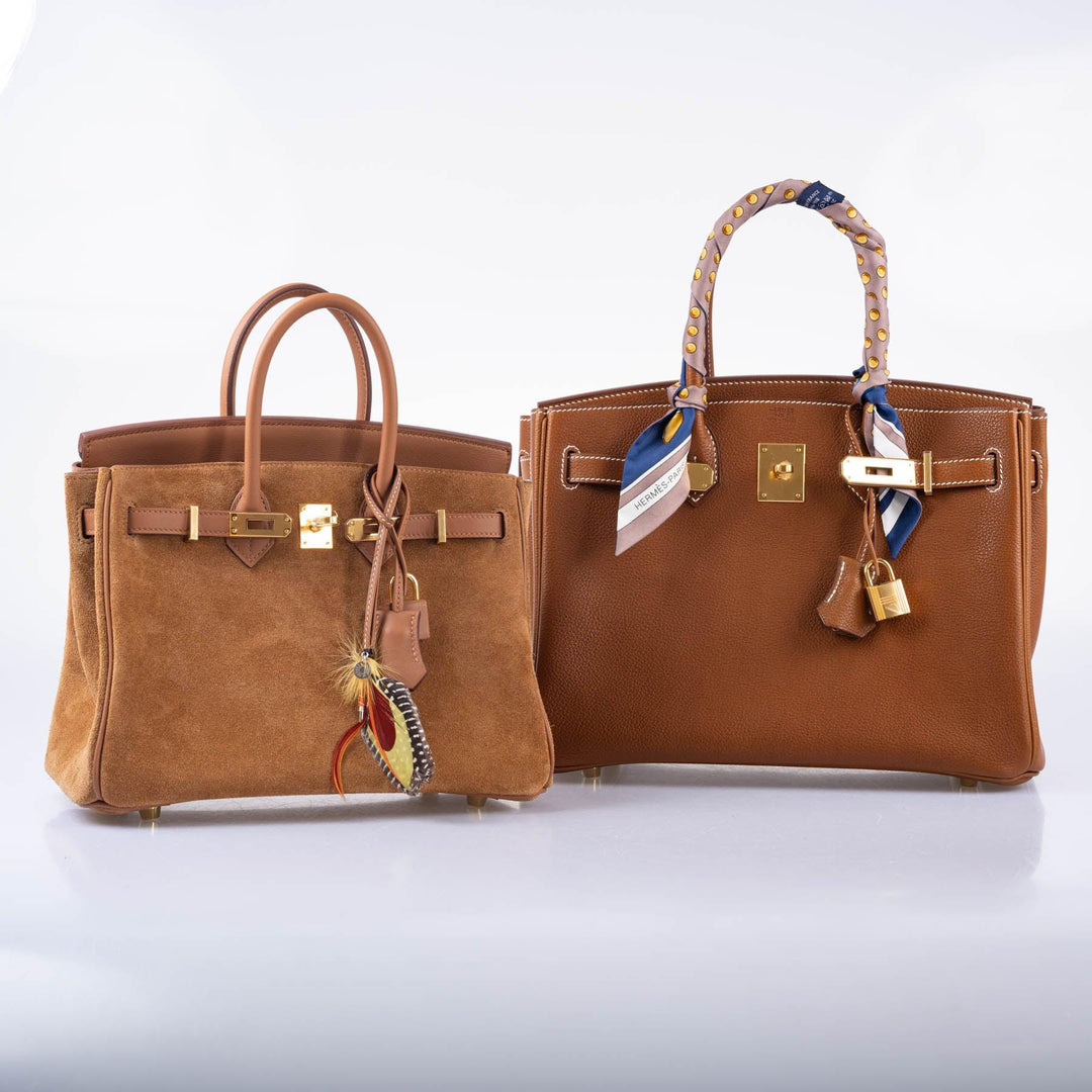 Hermès Birkin 25 Grizzly Gold Veau Doblis Suede and Gold Swift with Gold Hardware