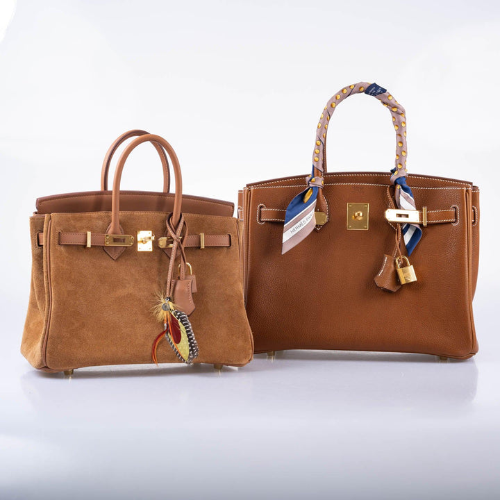 Hermès Birkin 25 Grizzly Gold Veau Doblis Suede and Gold Swift with Gold Hardware