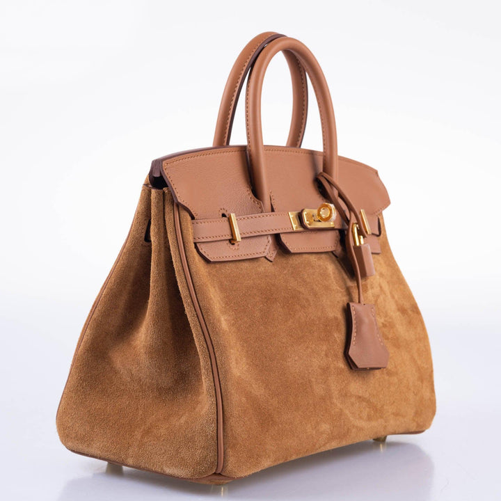 Hermès Birkin 25 Grizzly Gold Veau Doblis Suede and Gold Swift with Gold Hardware