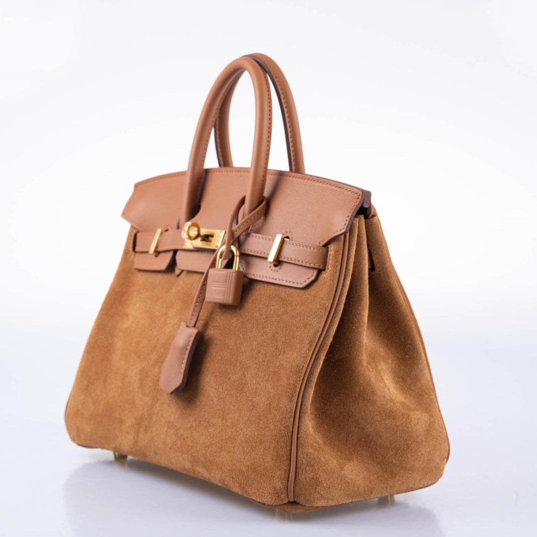 Hermès Birkin 25 Grizzly Gold Veau Doblis Suede and Gold Swift with Gold Hardware