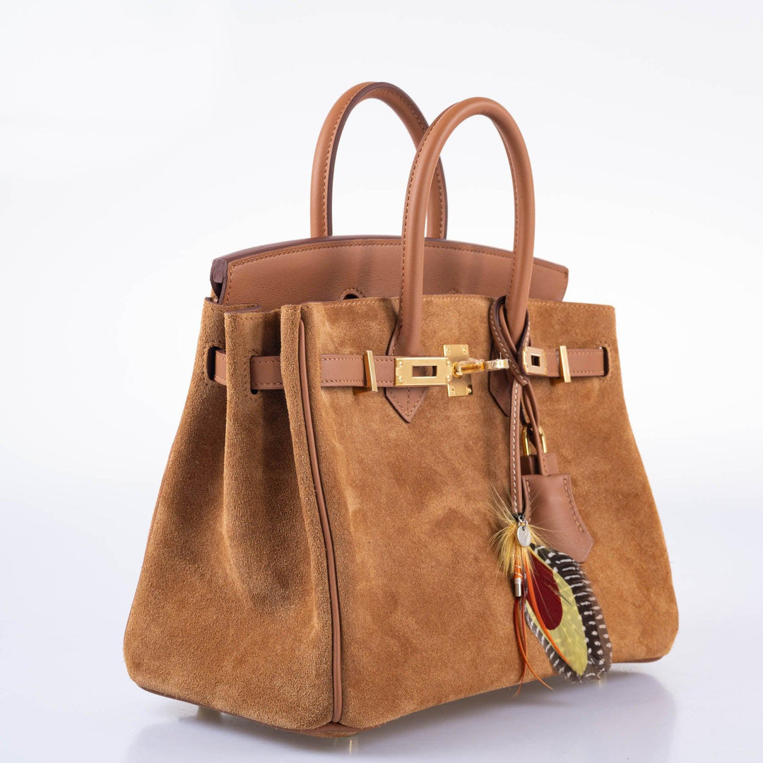 Hermès Birkin 25 Grizzly Gold Veau Doblis Suede and Gold Swift with Gold Hardware