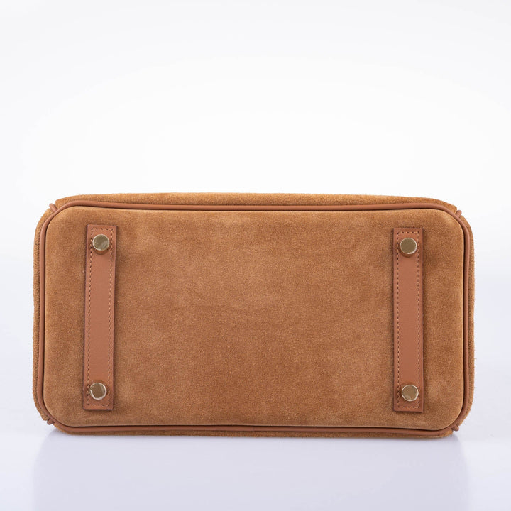 Top quality Hermes Birkin 25 Grizzly Gold Veau Doblis Suede and Gold Swift with Gold Hardware