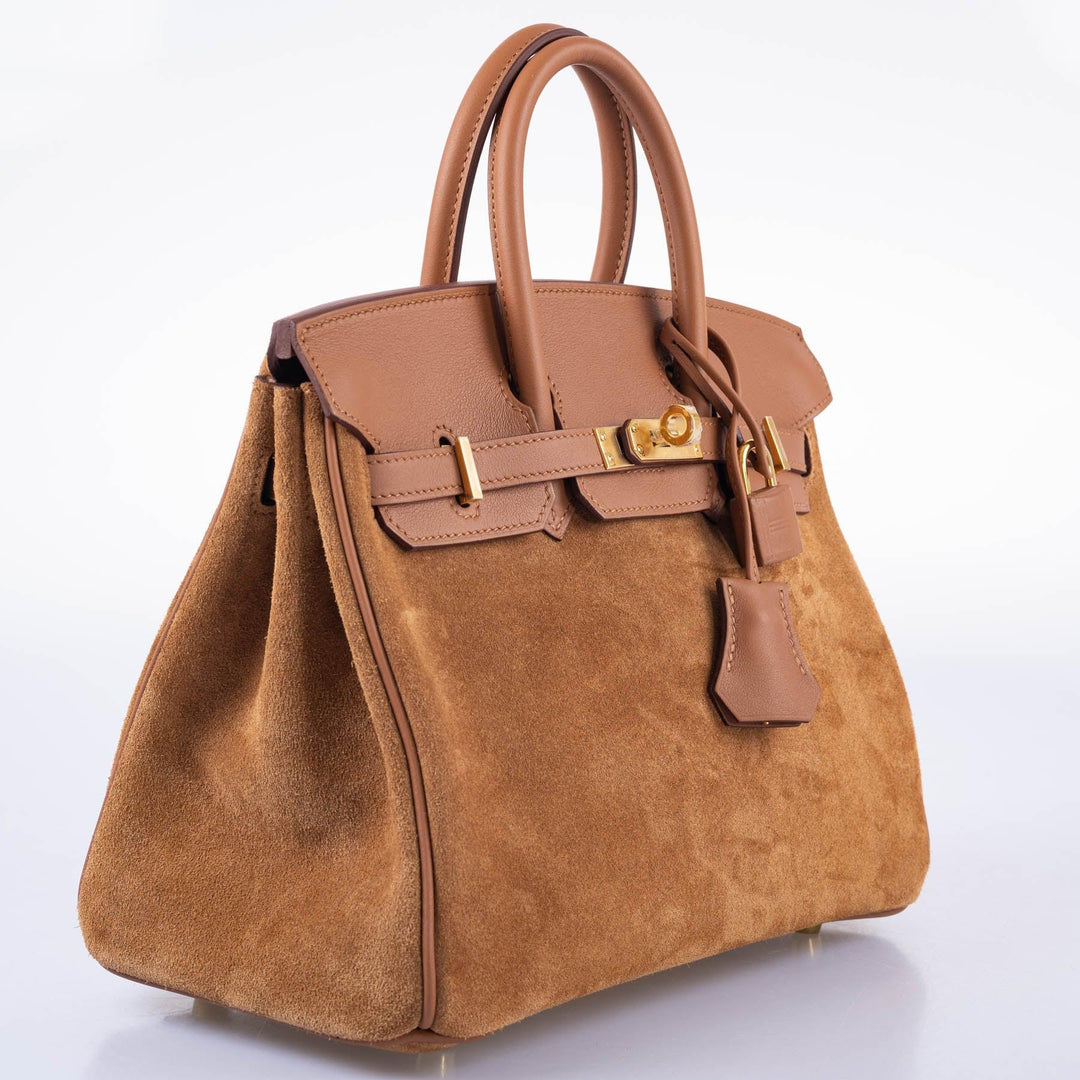 Hermès Birkin 25 Grizzly Gold Veau Doblis Suede and Gold Swift with Gold Hardware