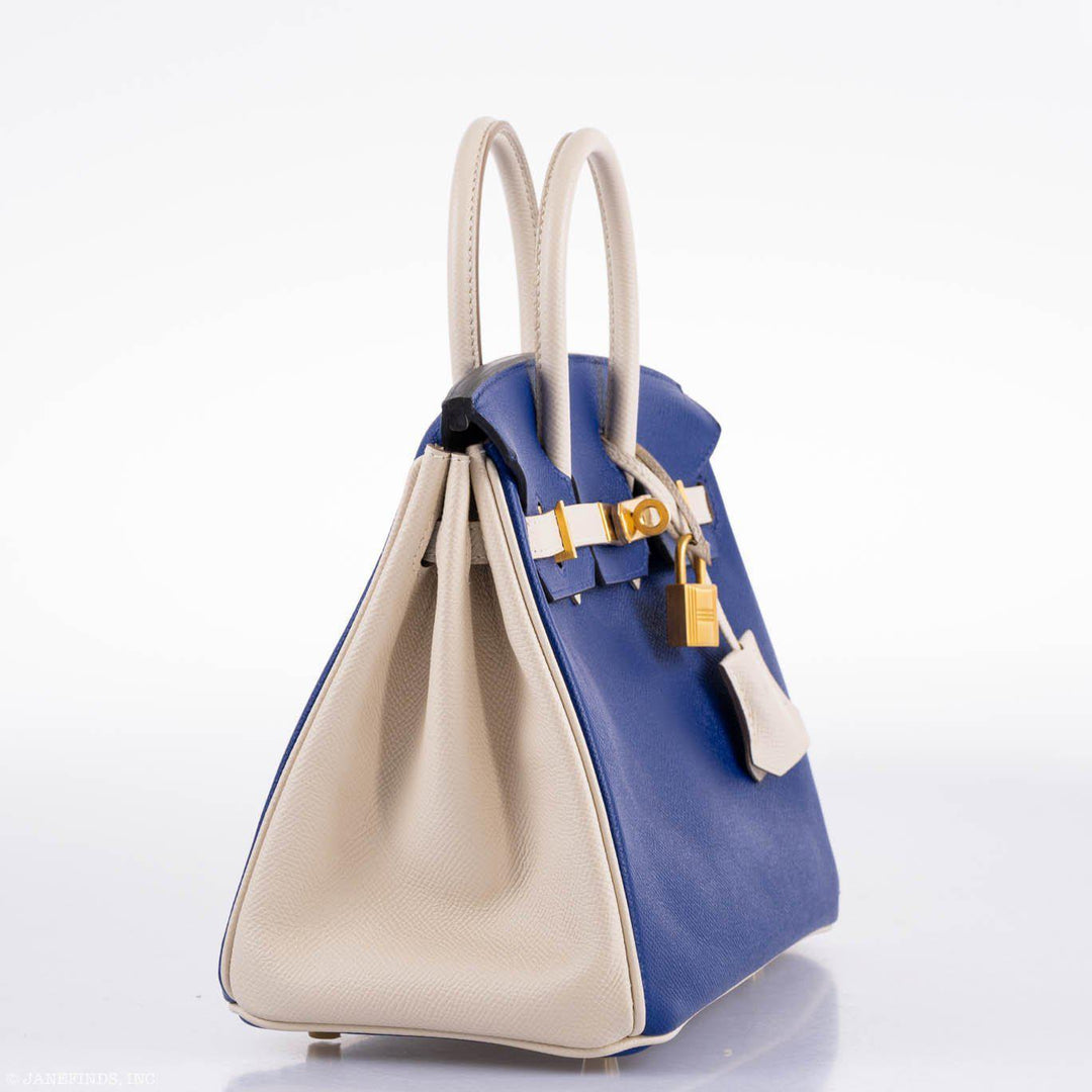 Hermès Birkin 25 HSS Bi-Color Blue Electrique & Craie Epsom Brushed Gold Hardware - 2016, X
