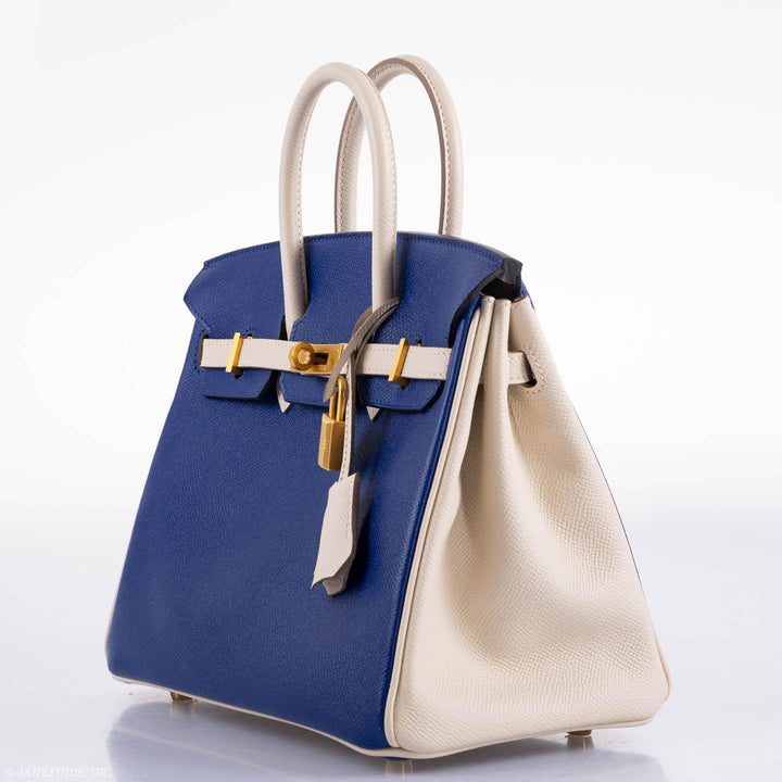 Hermès Birkin 25 HSS Bi-Color Blue Electrique & Craie Epsom Brushed Gold Hardware - 2016, X