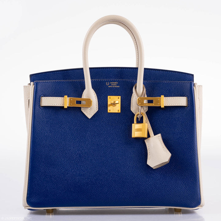 Hermès Birkin 25 HSS Bi-Color Blue Electrique & Craie Epsom Brushed Gold Hardware - 2016, X
