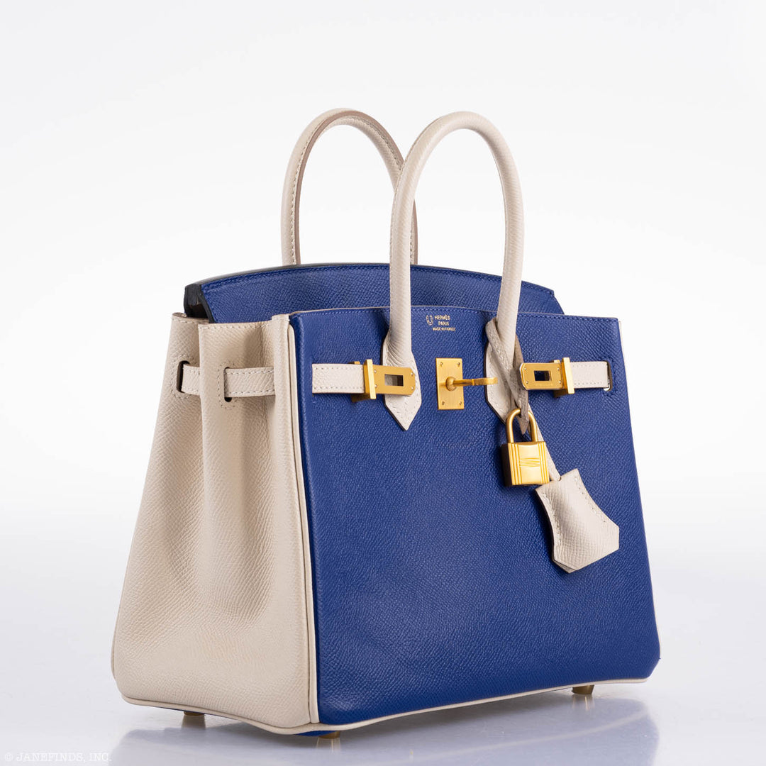 Hermès Birkin 25 HSS Bi-Color Blue Electrique & Craie Epsom Brushed Gold Hardware - 2016, X