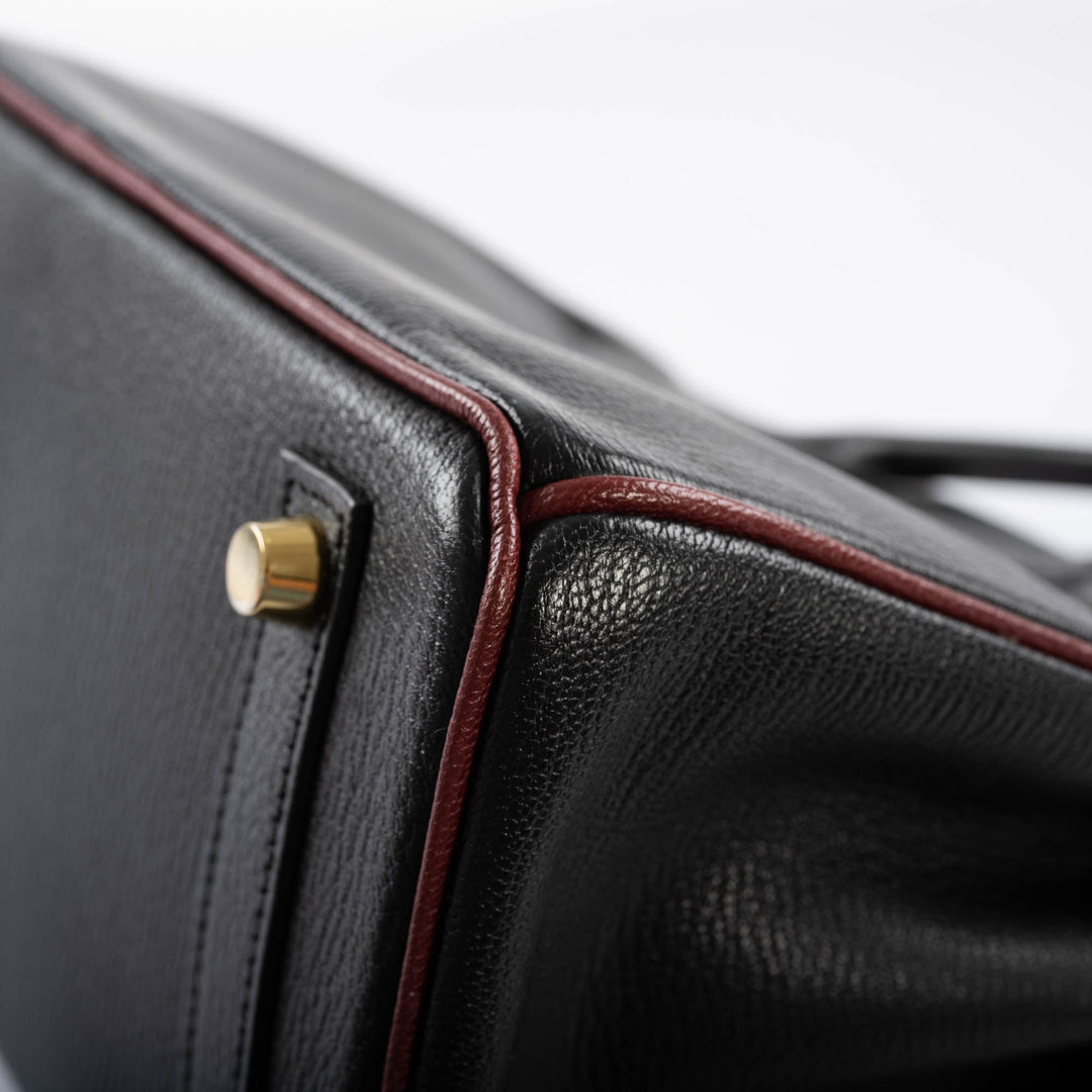 Hermès Birkin 25 HSS Black Chèvre with Rouge H Piping & Interior with Gold Hardware
