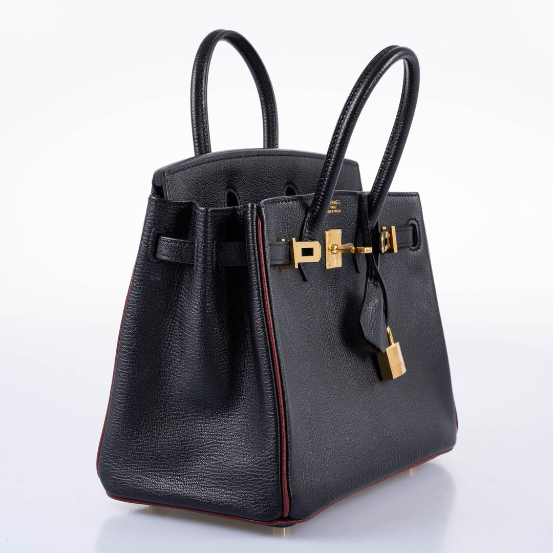 Hermès Birkin 25 HSS Black Chèvre with Rouge H Piping & Interior with Gold Hardware