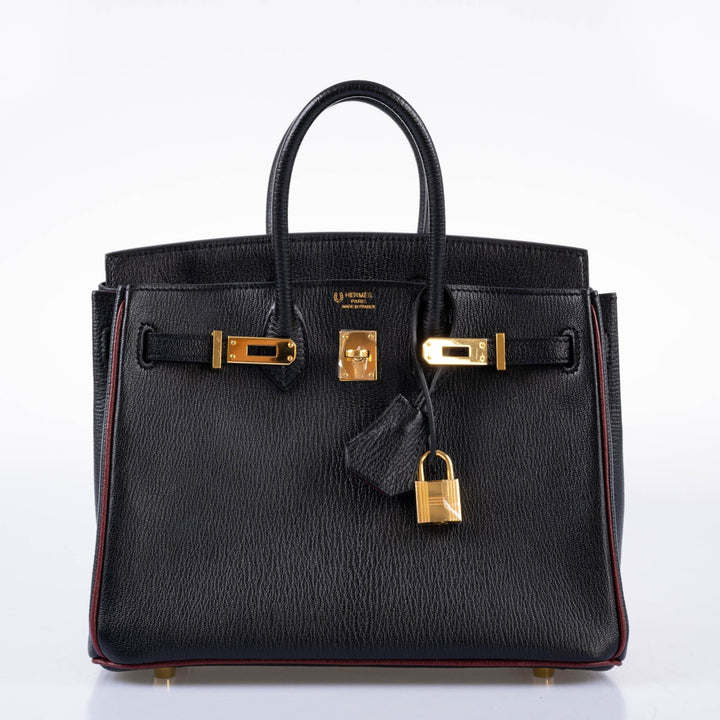Hermès Birkin 25 HSS Black Chèvre with Rouge H Piping & Interior with Gold Hardware