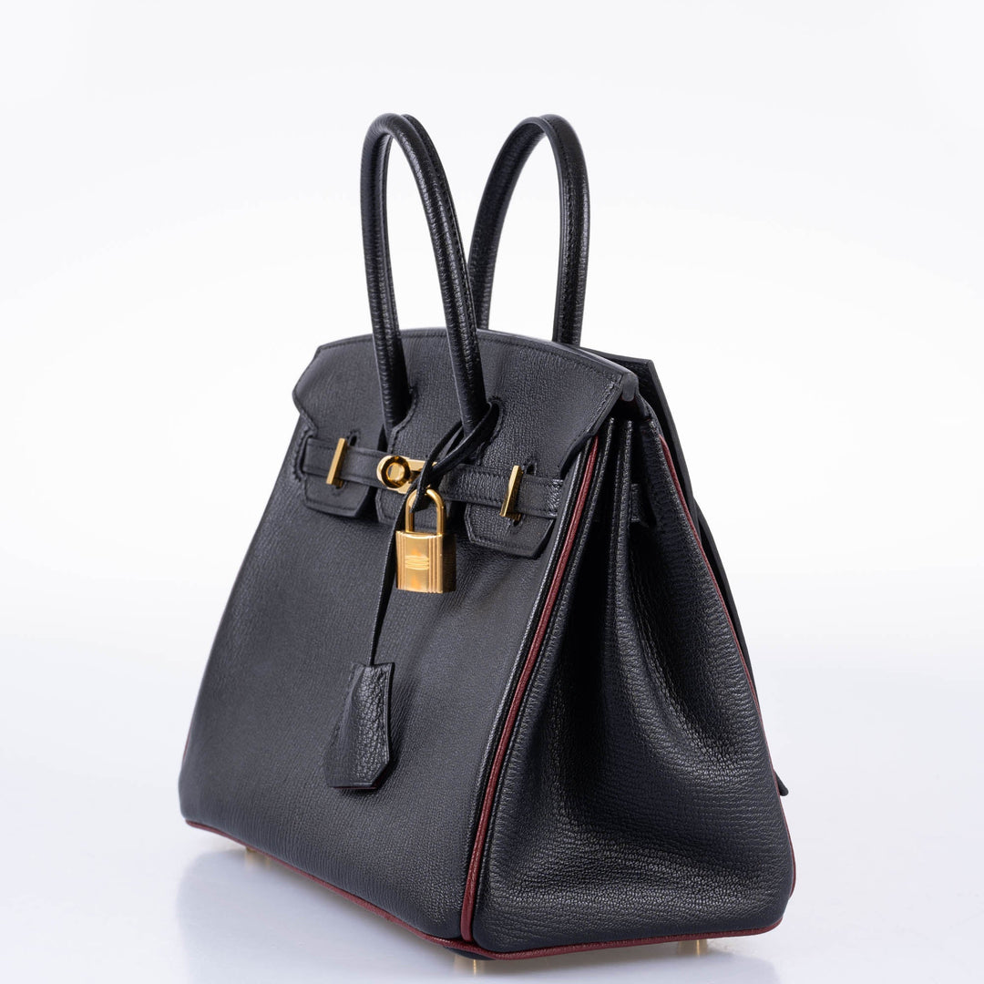 Hermès Birkin 25 HSS Black Chèvre with Rouge H Piping & Interior with Gold Hardware