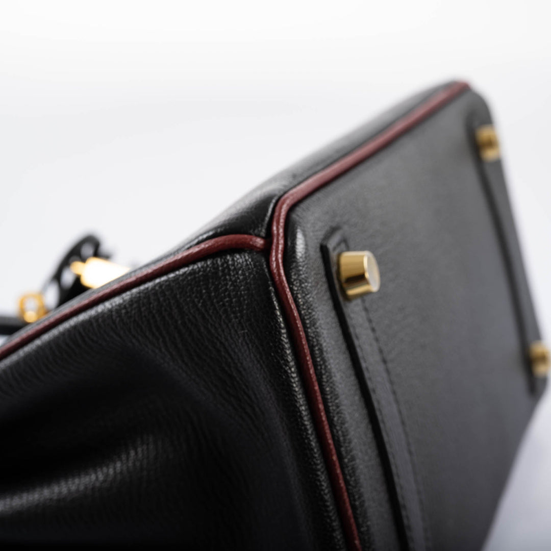 Hermès Birkin 25 HSS Black Chèvre with Rouge H Piping & Interior with Gold Hardware