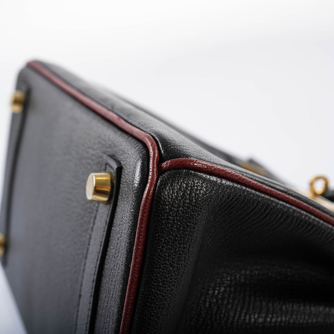 Hermès Birkin 25 HSS Black Chèvre with Rouge H Piping & Interior with Gold Hardware