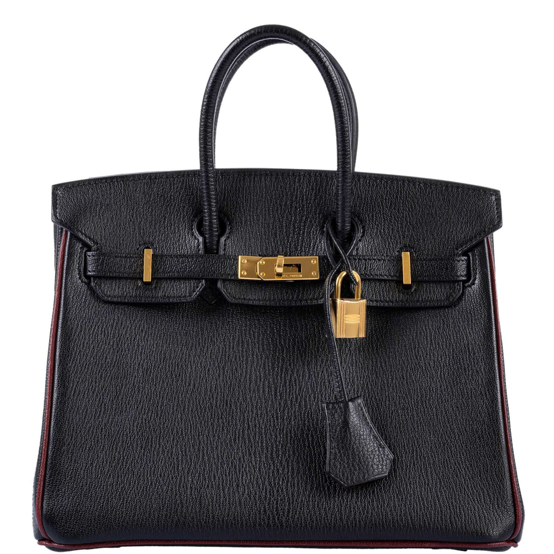 Hermès Birkin 25 HSS Black Chèvre with Rouge H Piping & Interior with Gold Hardware
