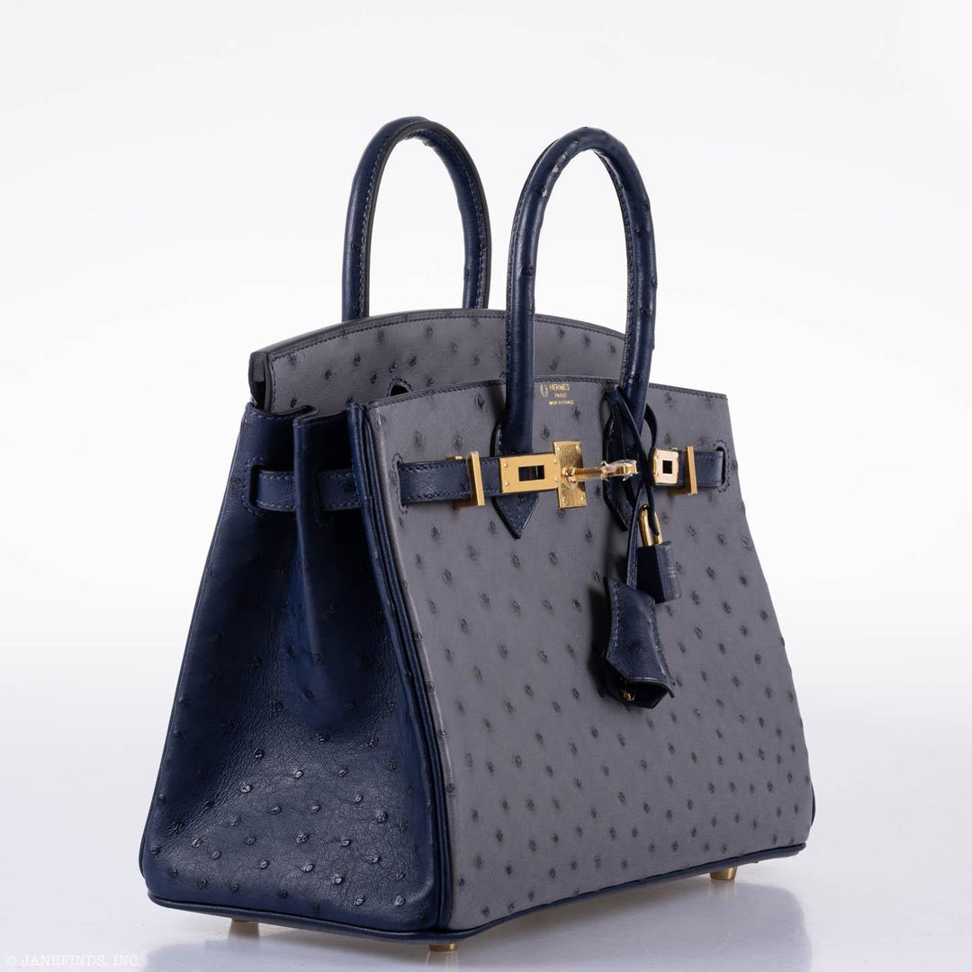 Top quality Hermes Birkin 25 HSS Gris Agate & Blue Iris Ostrich Gold Hardware - 2018, C