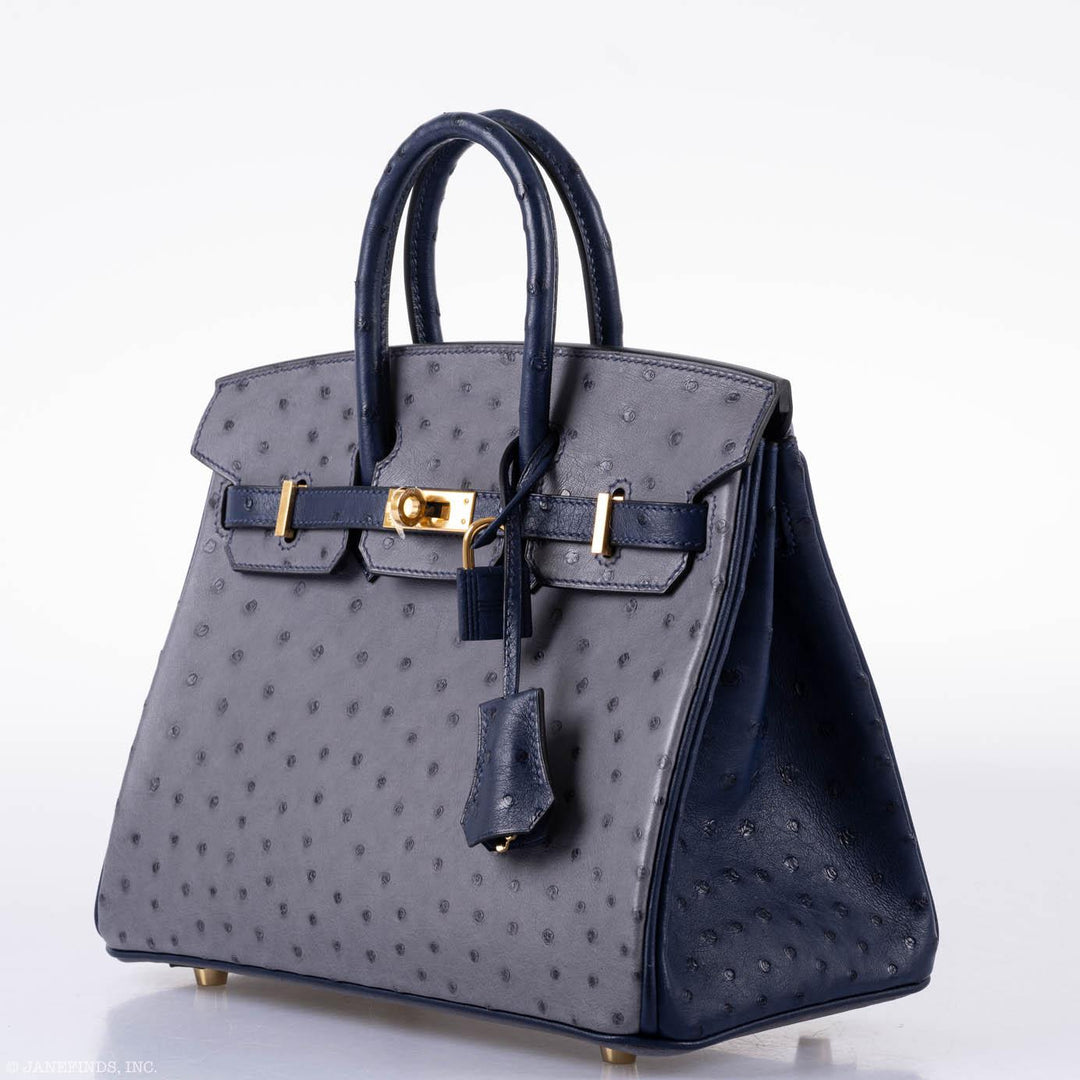 Top quality Hermes Birkin 25 HSS Gris Agate & Blue Iris Ostrich Gold Hardware - 2018, C