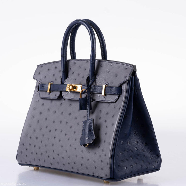 Top quality Hermes Birkin 25 HSS Gris Agate & Blue Iris Ostrich Gold Hardware - 2018, C