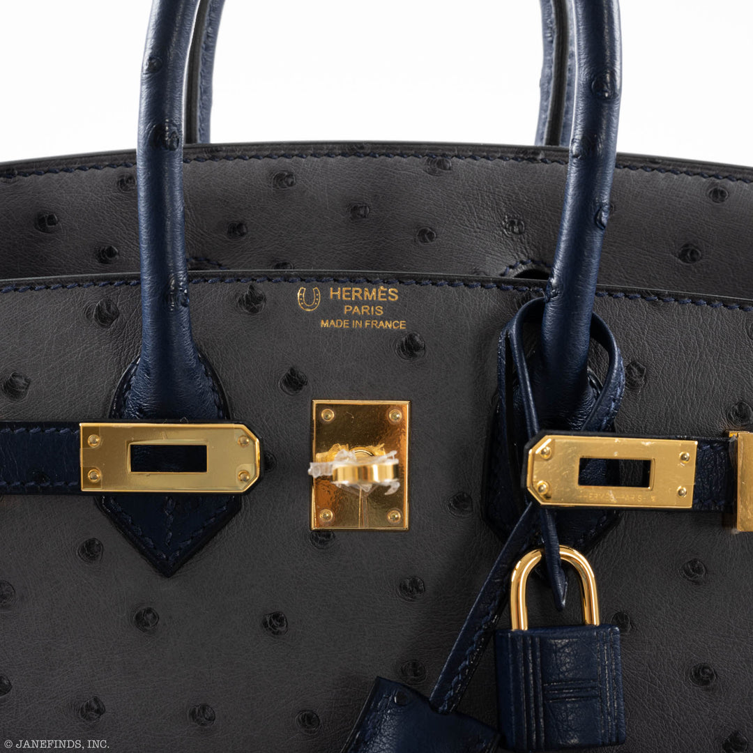 Top quality Hermes Birkin 25 HSS Gris Agate & Blue Iris Ostrich Gold Hardware - 2018, C