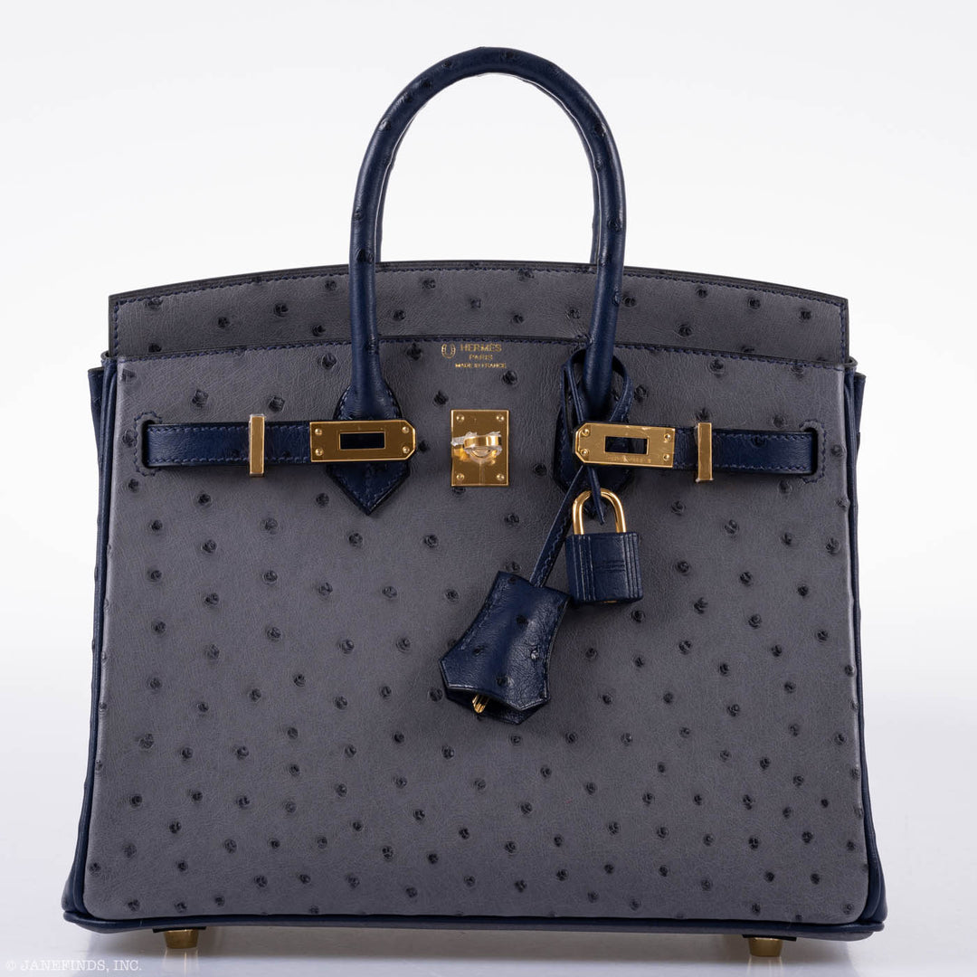 Top quality Hermes Birkin 25 HSS Gris Agate & Blue Iris Ostrich Gold Hardware - 2018, C