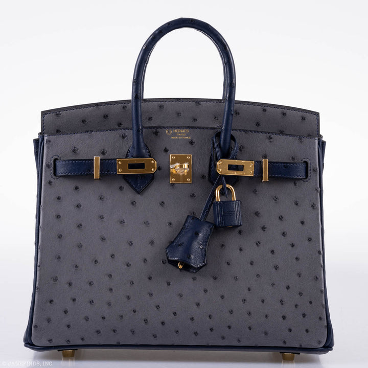 Top quality Hermes Birkin 25 HSS Gris Agate & Blue Iris Ostrich Gold Hardware - 2018, C