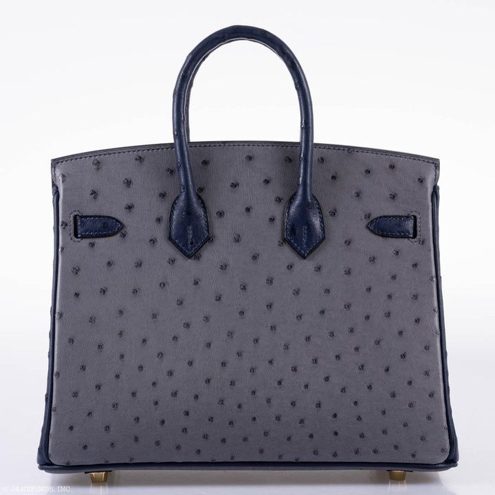 Top quality Hermes Birkin 25 HSS Gris Agate & Blue Iris Ostrich Gold Hardware - 2018, C
