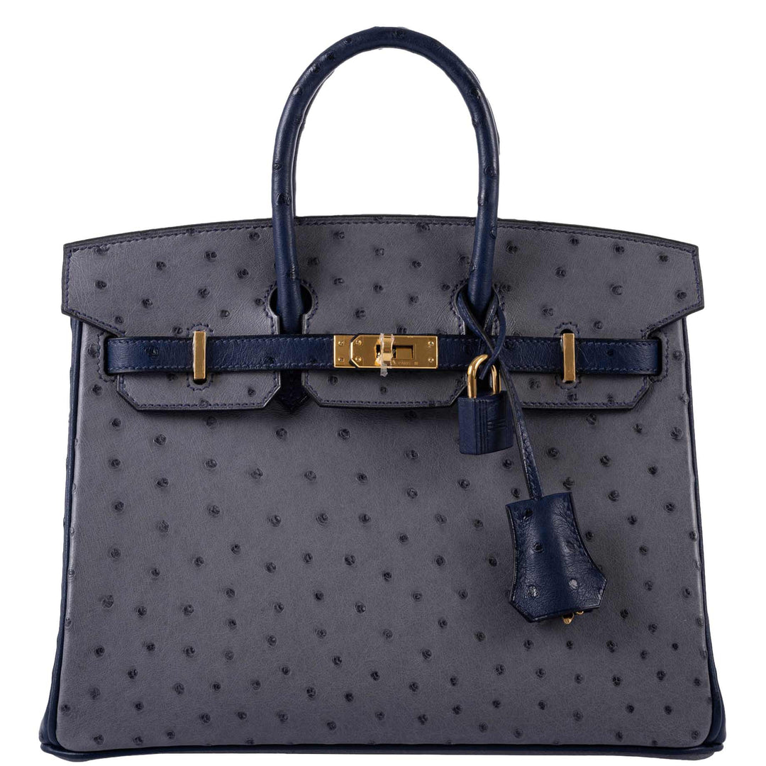 Hermes Birkin 25 HSS Gris Agate & Blue Iris Ostrich Gold Hardware - 2018, C