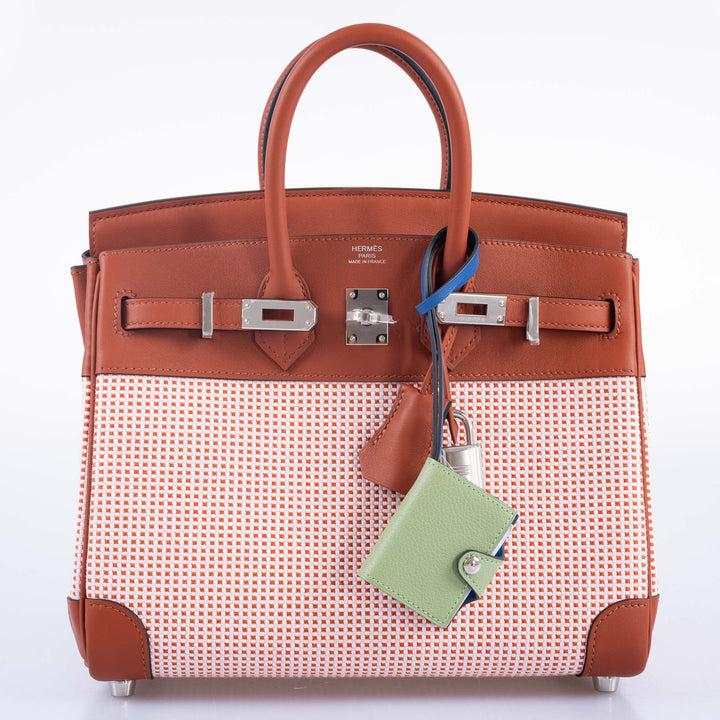 Top quality Hermes Birkin 25 Limited Edition Brique, Écru, Mauve Sylvestre Toile Quadrille & Terre Battue Swift Leather Palladium Hardware