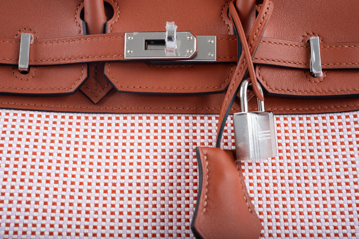Top quality Hermes Birkin 25 Limited Edition Brique, Écru, Mauve Sylvestre Toile Quadrille & Terre Battue Swift Leather Palladium Hardware