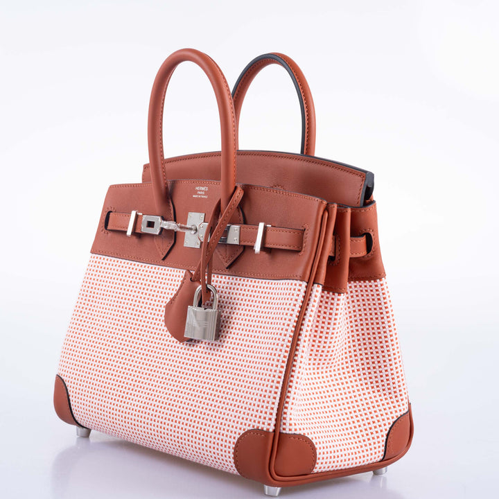 Top quality Hermes Birkin 25 Limited Edition Brique, Écru, Mauve Sylvestre Toile Quadrille & Terre Battue Swift Leather Palladium Hardware