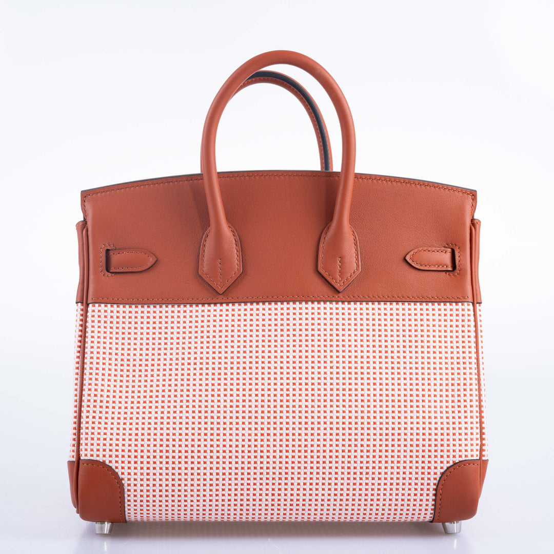 Top quality Hermes Birkin 25 Limited Edition Brique, Écru, Mauve Sylvestre Toile Quadrille & Terre Battue Swift Leather Palladium Hardware