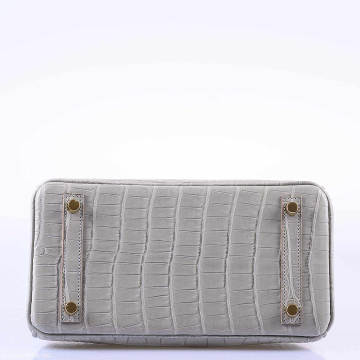 Hermès Birkin 25 Matte Gris Perle Alligator Gold Hardware - 2019, D