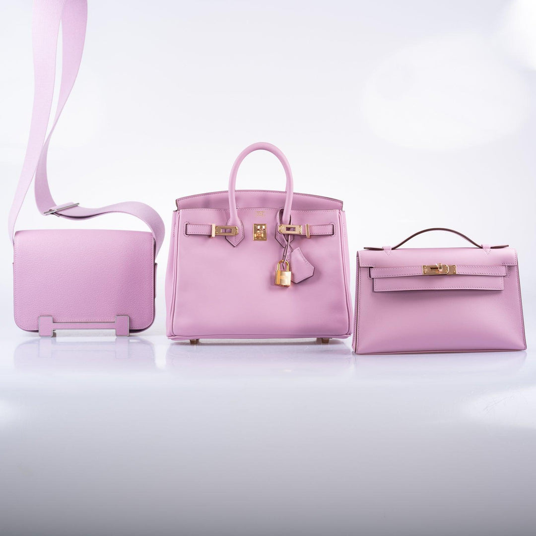 Top quality Hermes Birkin 25 Mauve Sylvestre Swift leather Rose Gold Hardware