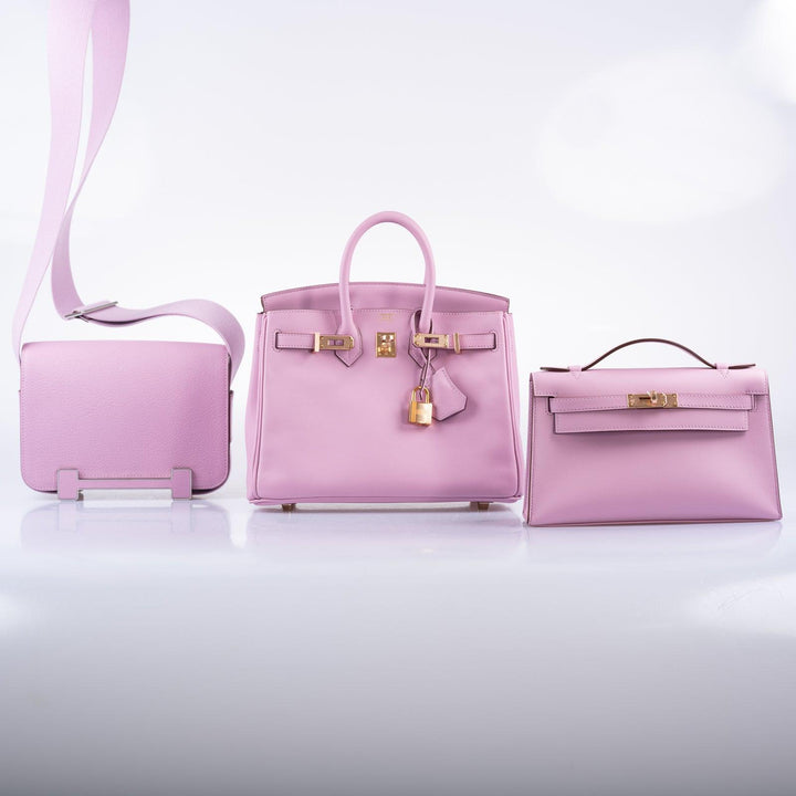 Top quality Hermes Birkin 25 Mauve Sylvestre Swift leather Rose Gold Hardware