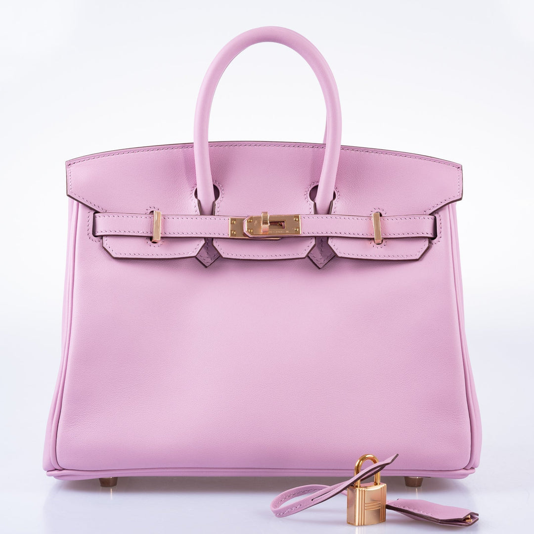 Top quality Hermes Birkin 25 Mauve Sylvestre Swift leather Rose Gold Hardware
