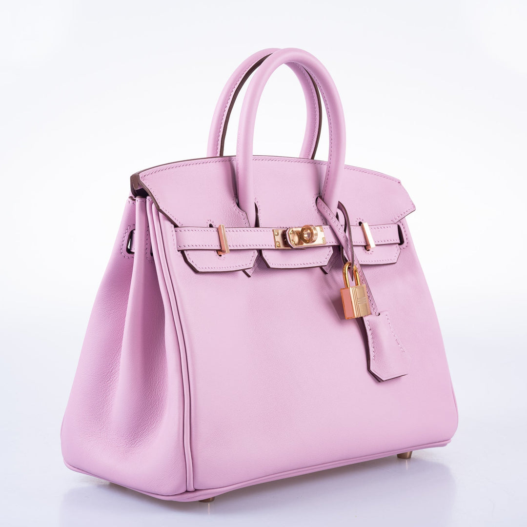 Top quality Hermes Birkin 25 Mauve Sylvestre Swift leather Rose Gold Hardware