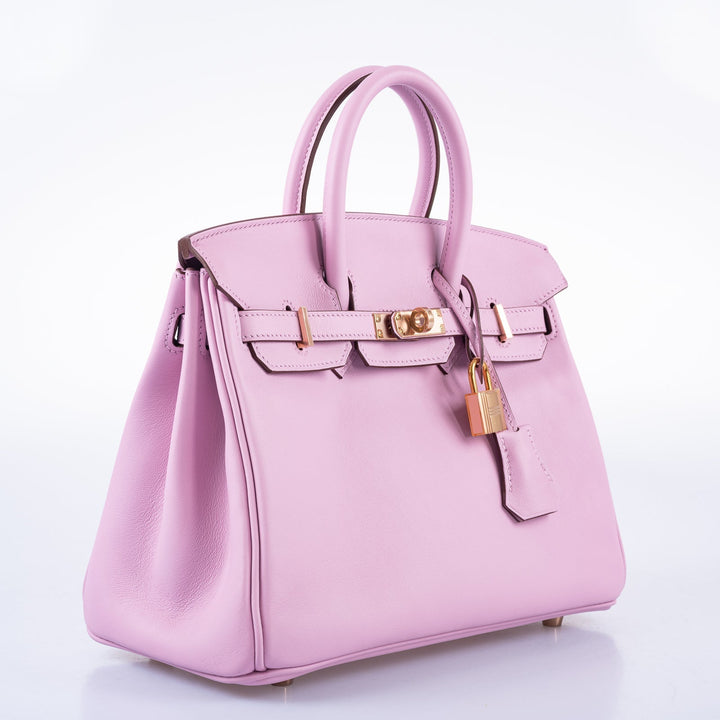 Top quality Hermes Birkin 25 Mauve Sylvestre Swift leather Rose Gold Hardware